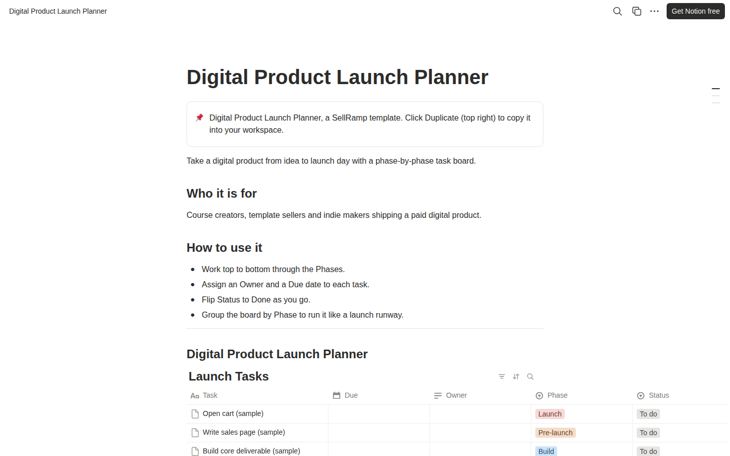 Digital Product Launch Planner