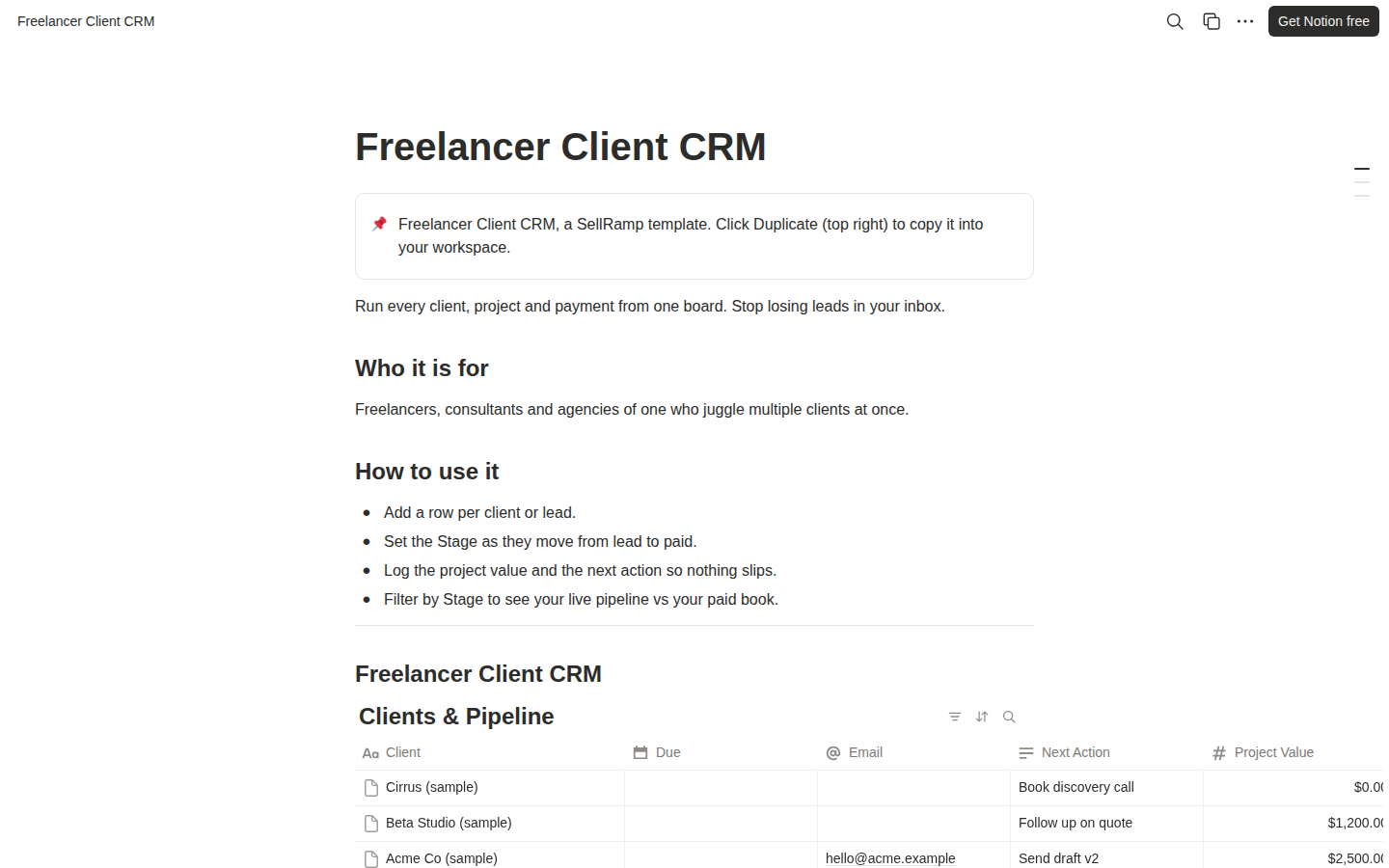 Freelancer Client CRM