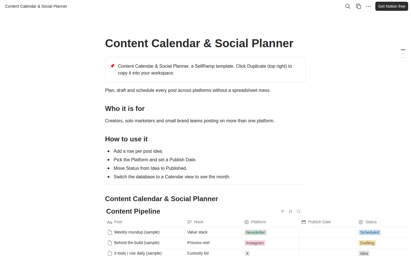 Content Calendar & Social Planner